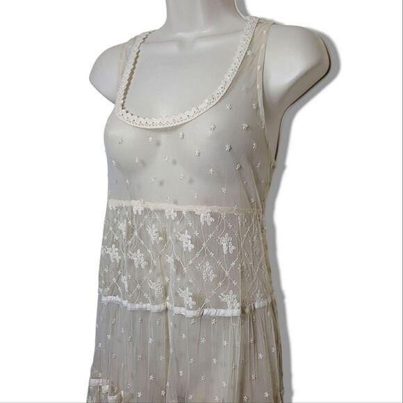 Billabong Maxi Lace Cream Sleeveless Tier Layered Boho Dress Layering Swim Cover - Picture 3 of 9